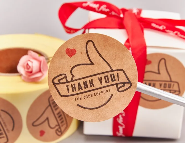 Wholesale High Adhesive Black And Silver Font Waterproof Round Thank You Sticker Notes