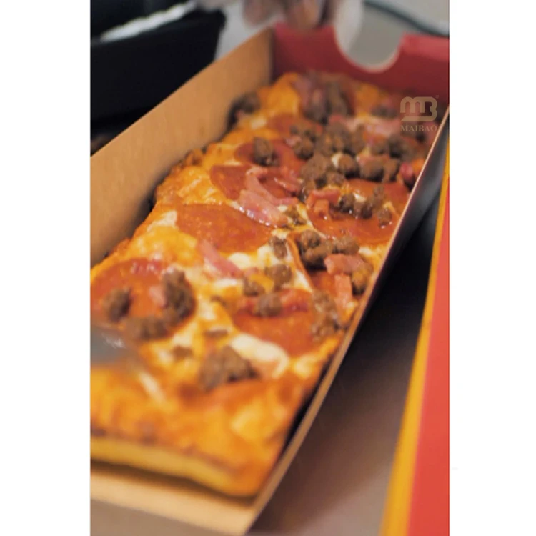 Disposable takeaway korean concept pizza tray box 25cm slide open paper food tray custom printed baking tray paper box for pizza
