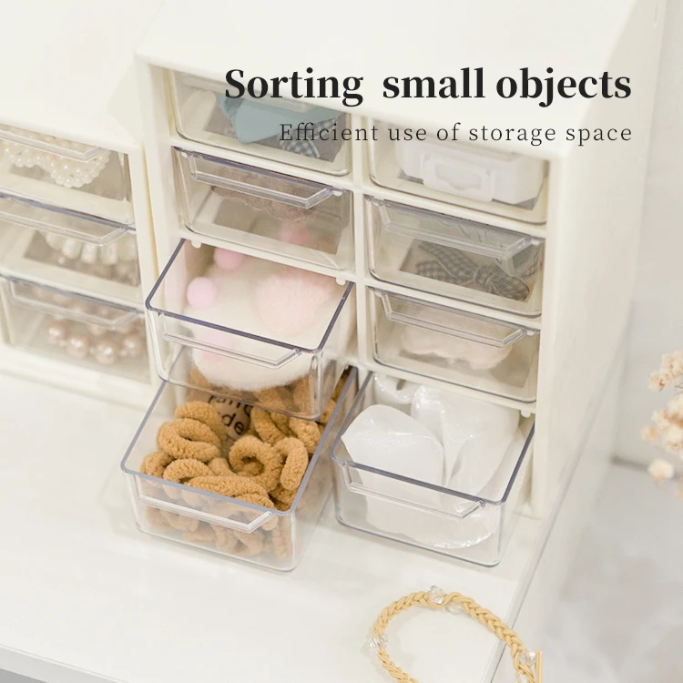 Shunxing Wholesale 8 Compartment Makeup Desktop Plastic Case Box Drawer Organizer Storage Box with 9 Mini Drawers