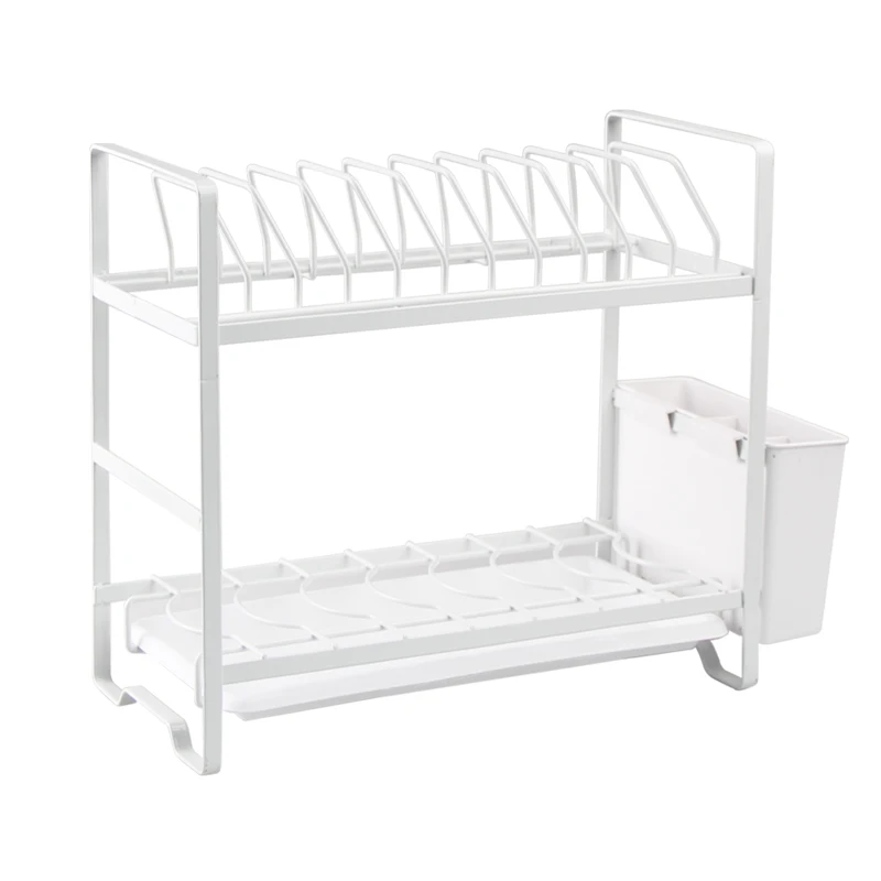 2-tier detachable dish rack storage dish draining rack with plastic plate
