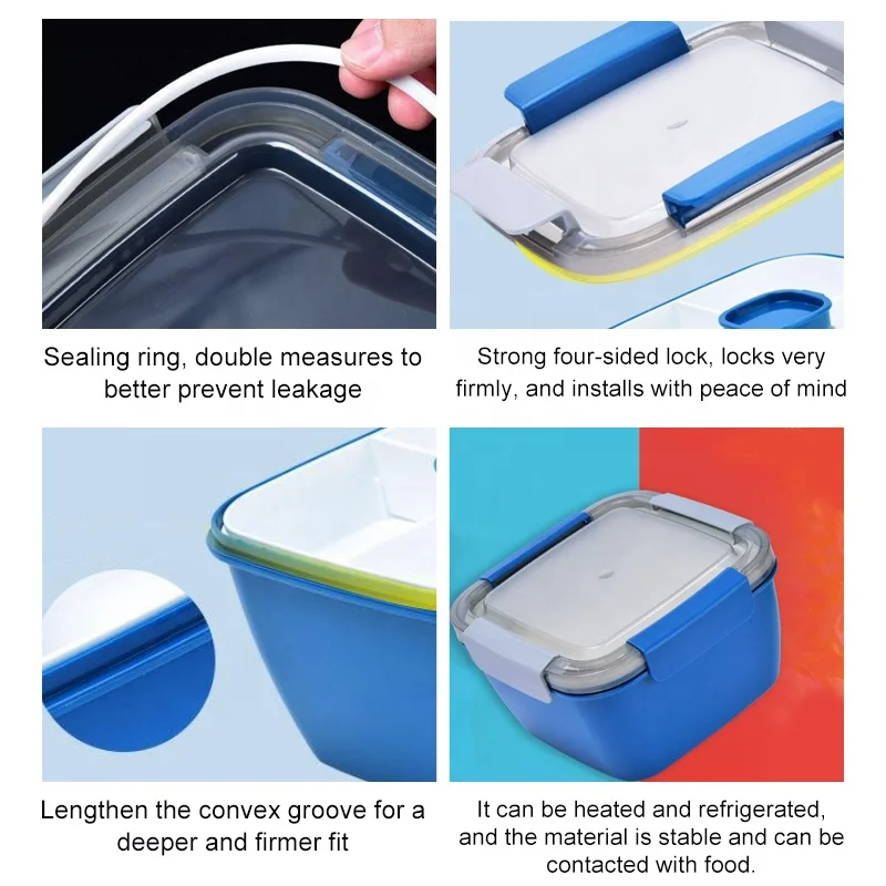 Portable Salad Lunch Container Salad Bowl 3 Compartments BPA-Free Lunch Box With Dressing Cup,Large Bento Box Lunch Box Plastic