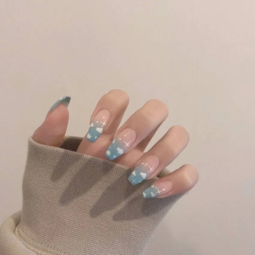 Natural Full Cover White Clear Artificial Mid Length Ballet False Nails French Press On Nails Gel Handmade