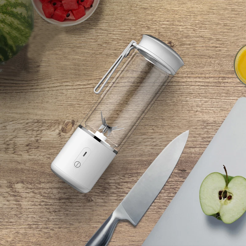 High Quality Portable Juicer 400ml 6 Blades Mini Wireless Fruit Juicer Rechargeable Travel Mixer Cup Glass Bottle USB  Blender