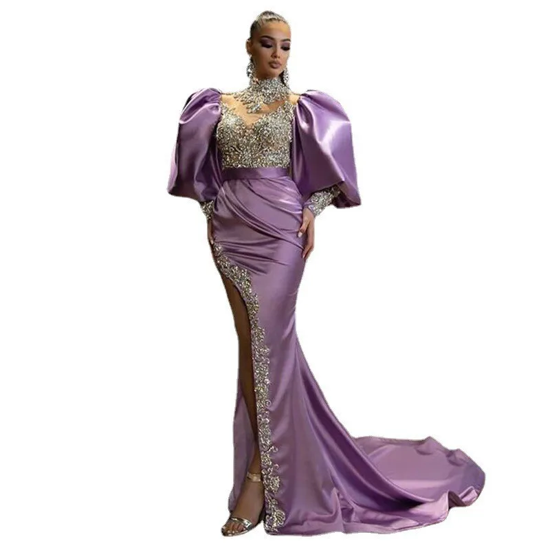 2024 new European and American cross-border dress princess sleeve bag long with train sprinkled gold temperamen
