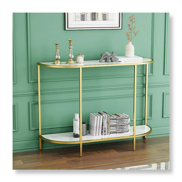 Оптовая продажа современный роскошный белой мраморной столешницей столы с железными ножками пристенный столик консольный стол для