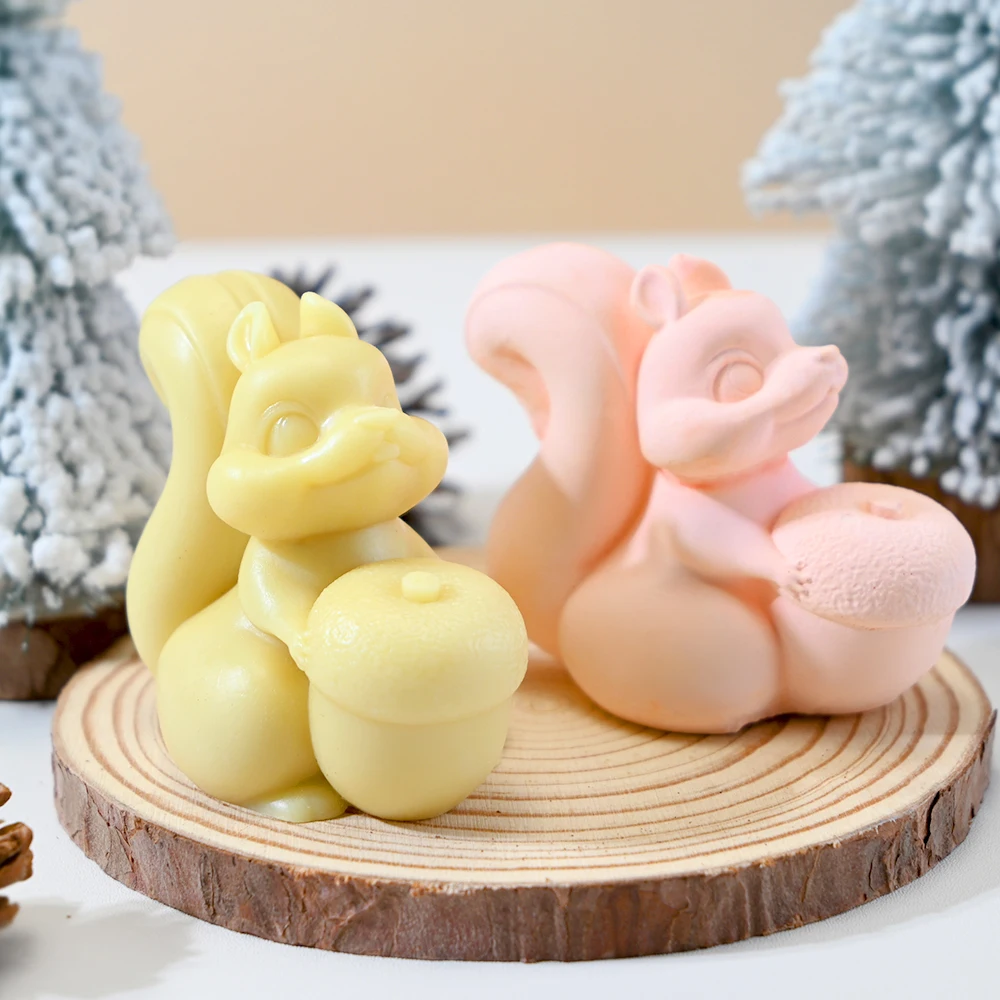 DM1069 3D Christmas Candle Silicone Mold DIY Cute Squirrel Animal Concrete Resin Ornament Molds For Festival Handicrafts