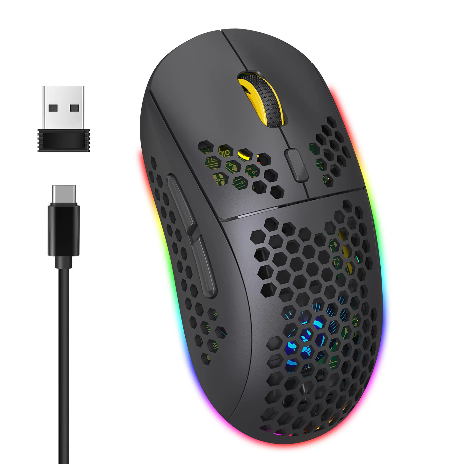 Hollow design 2.4GHz RGB lighting Wireless Gaming mouse 3600DPI built-in battery Rechargeable Computer Accessories Game Mouse