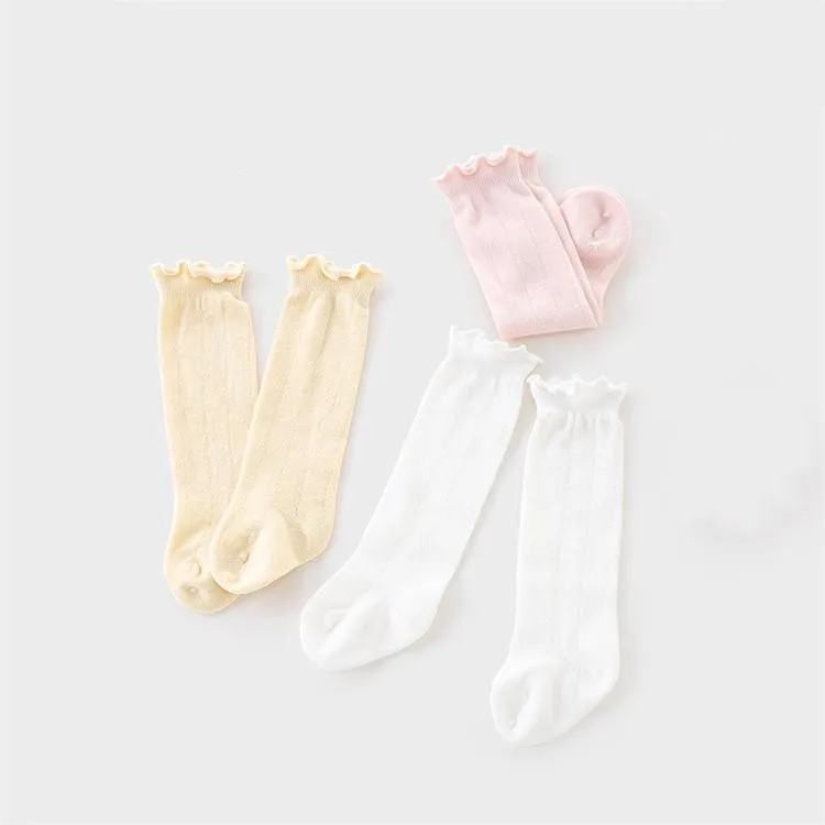 3 pairs set Baby Girls Boys Knee High Socks Cotton Newborn Infants Toddlers Cable Knit Tube Ruffled Stockings