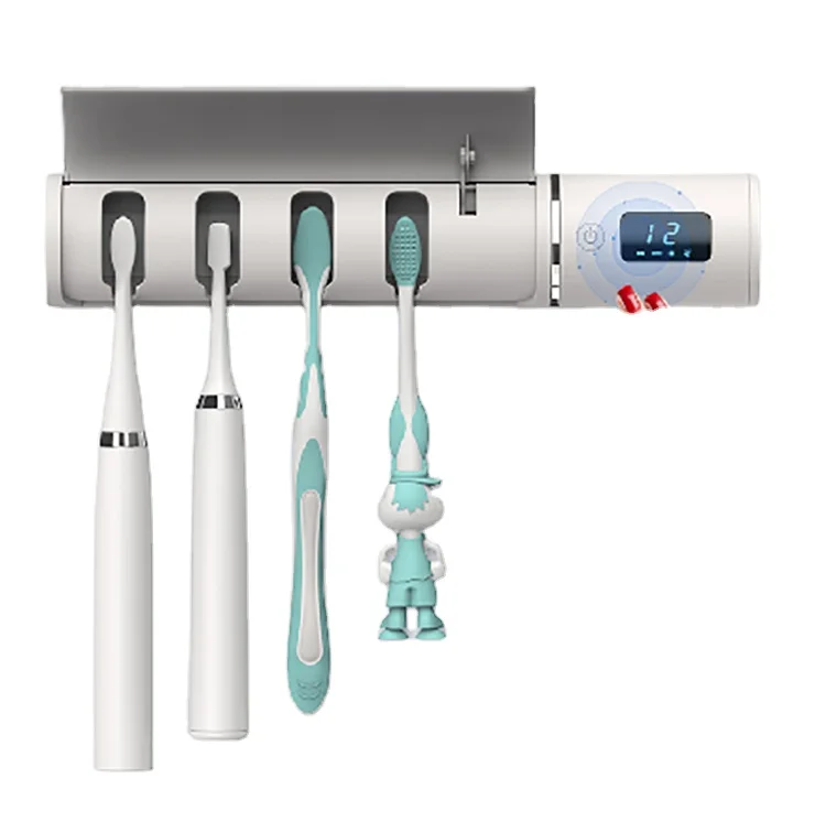 Source Manufacturer Toothbrush Sanitizer UVC Drying Sterilization Disinfection No Hole Suction Wall Mounted Toothbrush Holder