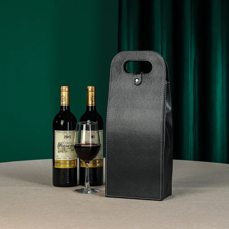 Wholesale Custom PU Leather Foldable Reusable Single or Double Red Wine Leather Bags Wine Gift Bags for Packaging Wine Bottles