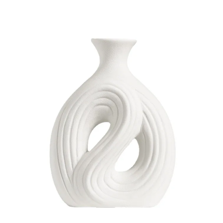 Artistic Abstract 8 Design Curved Lines Graved Ceramic Vase