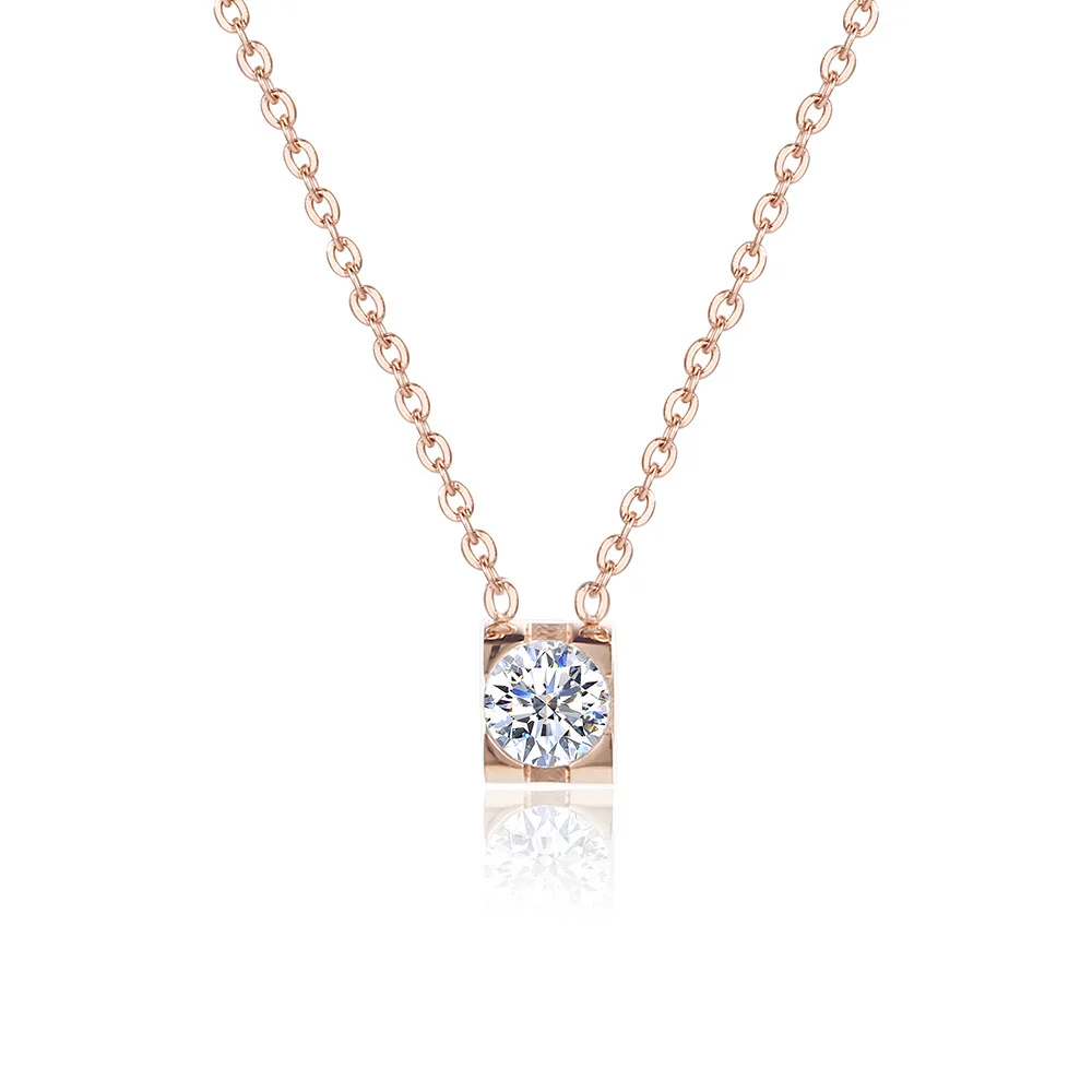 Bezel Setting Stainless Steel Rose Gold Plated Single Diamond Fashion 18 Inches necklace