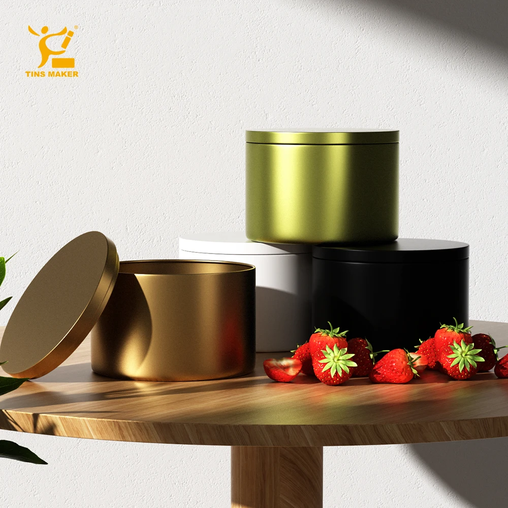 Tinsmaker RTS Empty Metal Round Storage Containers  Matte Black Gold  Sliver Wood  8 oz Candle Tin Cans Jars with Slip-On Lids