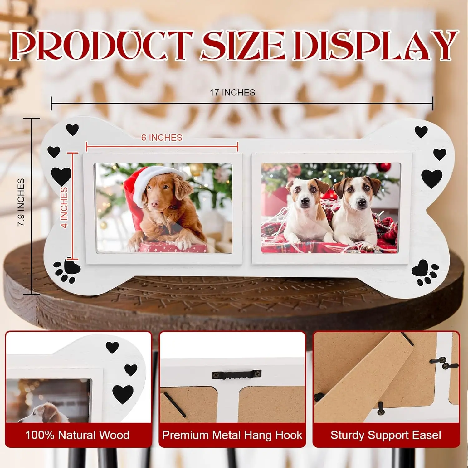 Wood Dog Picture Frame Two Collage Design MDF Material Iron Metal Silk Screen Printing Gift for Dog Lovers
