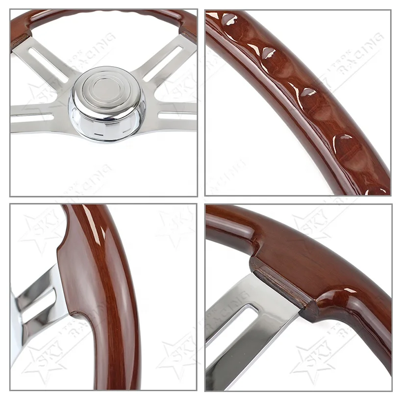 18 Inch 450mm 4 Spokes 18inch Wood Semi Trailer Semi-Trailer Wooden Truck Steering Wheel for Freightliner Kenworth Peterbilt