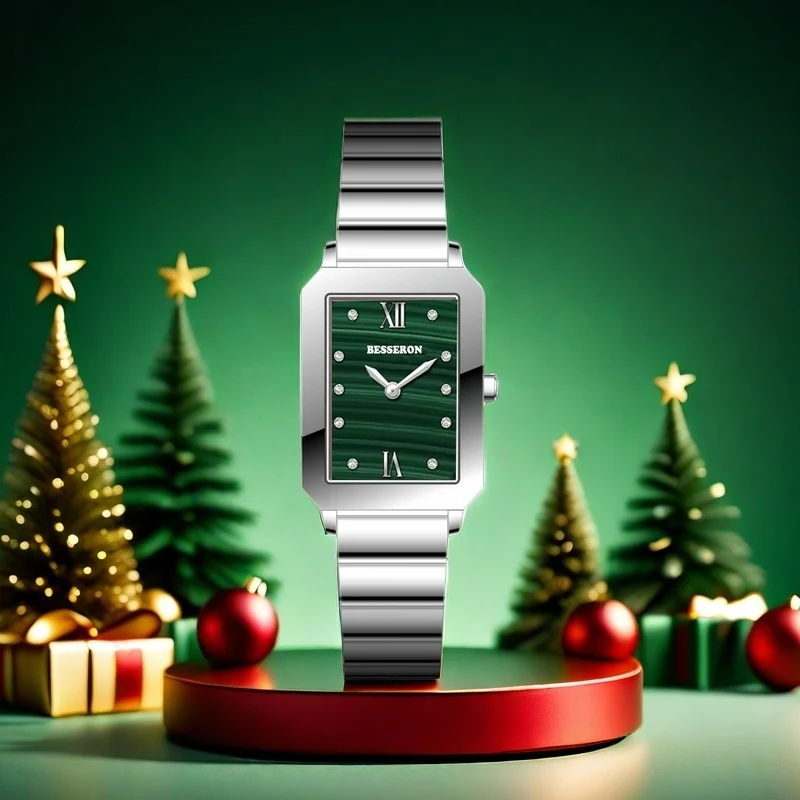 Popular Fashion Designer Square Steel Ladies Watch Custom Logo Luxury Elegant Silver Green Quartz Women Watch Reloj Mujeres