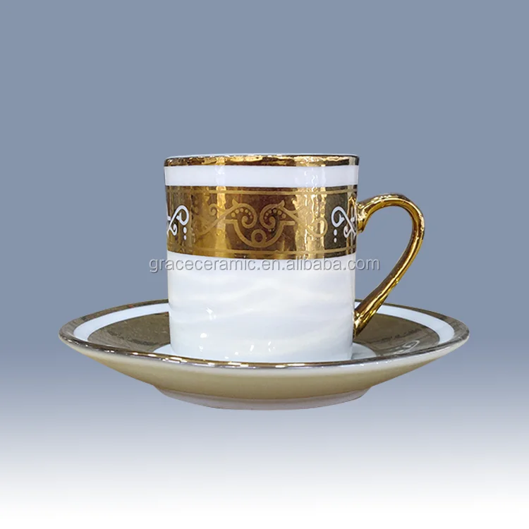 Cheap Arabic Pakistan Turkish Tea Cups 90cc Electroplating Small Ceramic Coffee Cup Set
