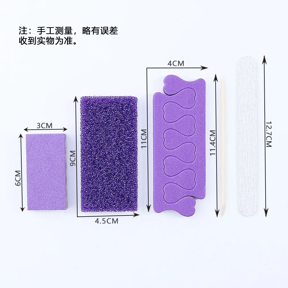 Professional  Pedicure Sanding Paper Buff Toe Separator Wood Stick Pumice Stone 5 Pcs Nail Kit Pedicure Set For Salon