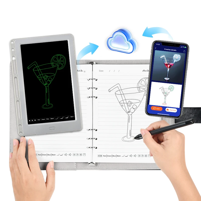 3 in1 AI Smart Notebook Draw AI Generates Effect Pictures Smart Pen Meetings Sound Recording Playback Sync Book With Lock