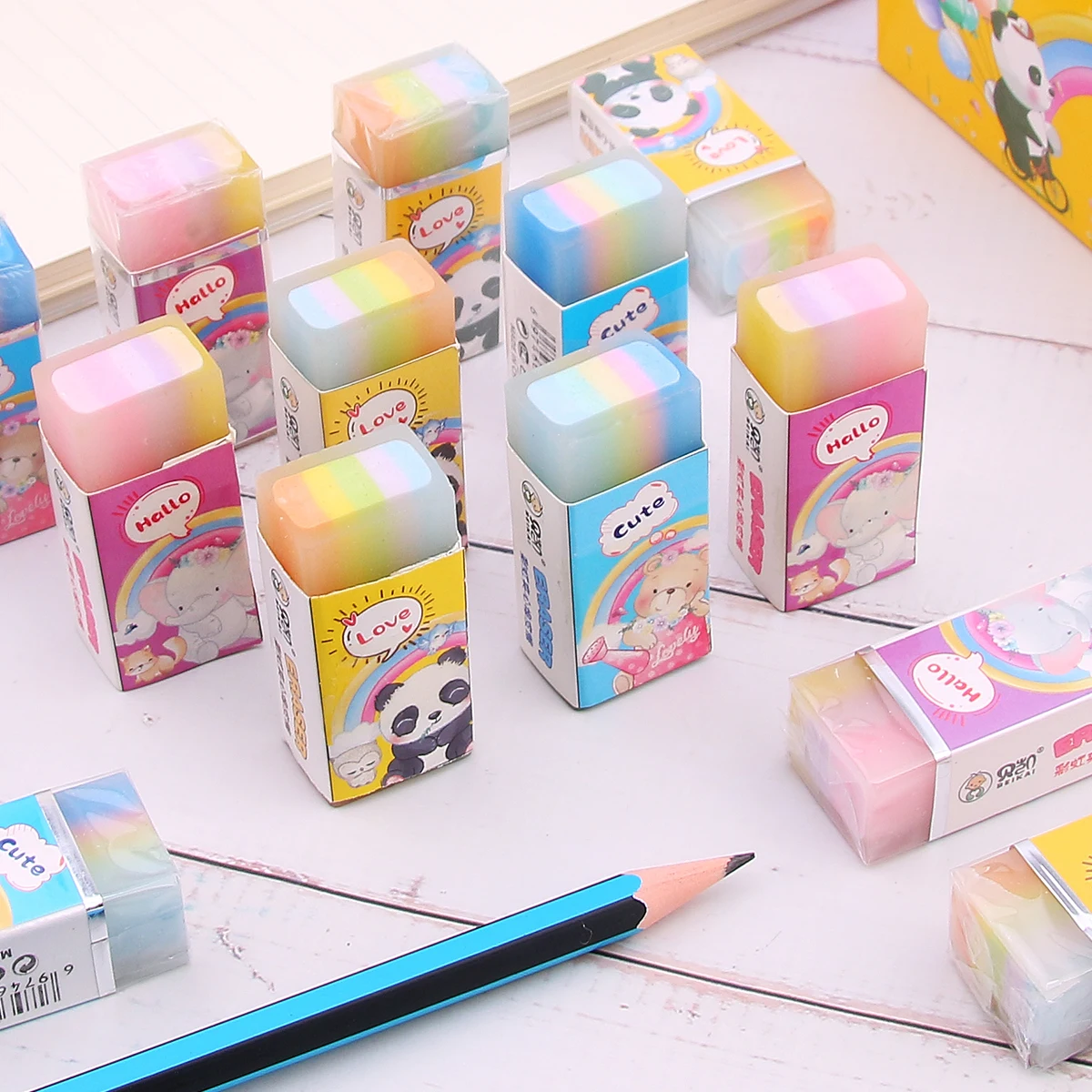 Promotional Rectangular Rainbow Soft Eraser Manufacturer Rubber Pencil Eraser for Kids