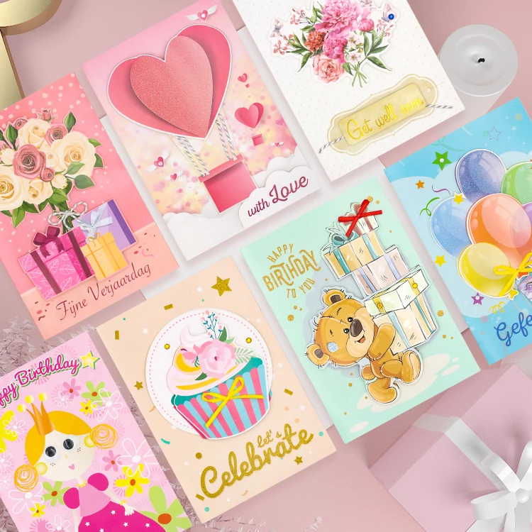 Hot selling custom design happy birthday greeting card thank you card