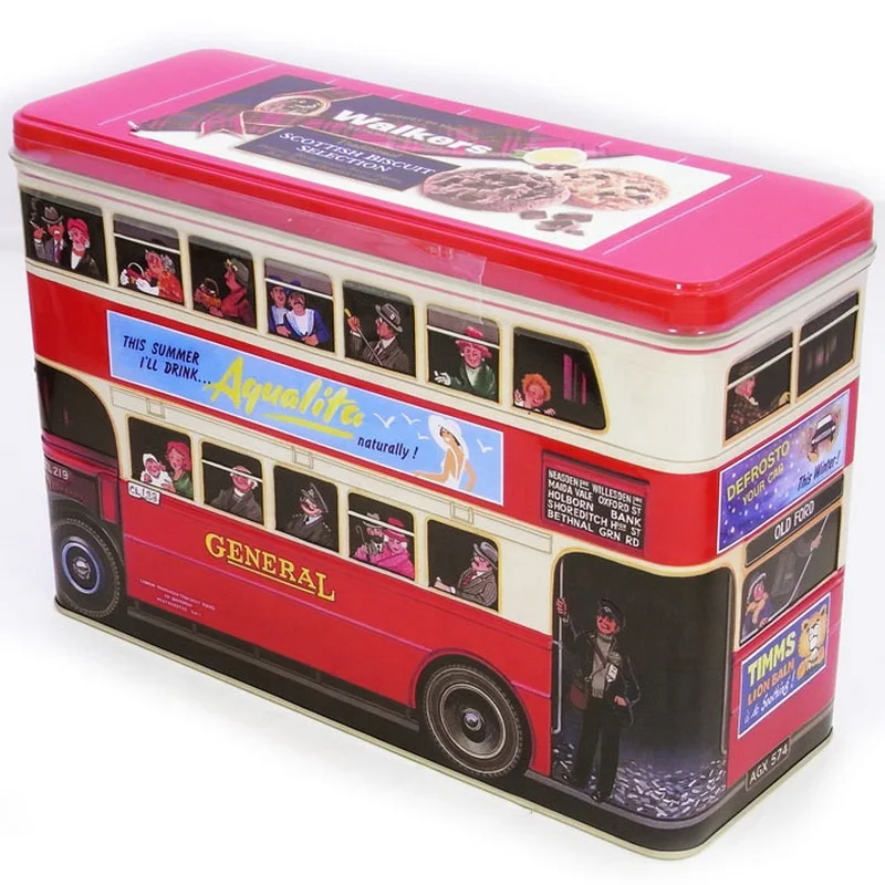 promotional gift tin bus car shaped metal box with 4 turning wheels