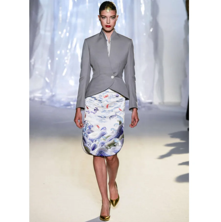 Cabin crew Cloak + Dress or Jacket + Printing Dress design custom cloud embroidery Asia stewardess hainan airline coat uniform