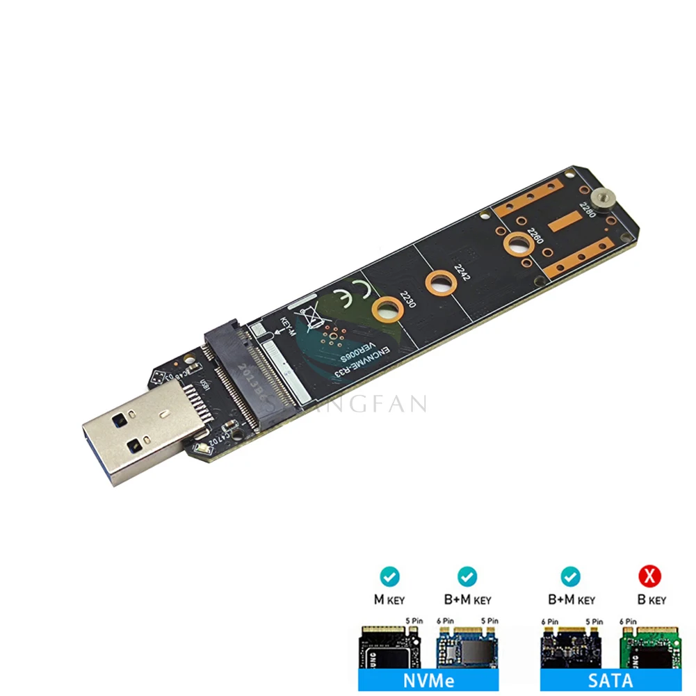 M.2 to USB Adapter Dual Protocol SSD M.2 NVME PCIe NGFF SATA M2 Card for 2230 2242 2260 2280 NVME/SATA M.2 SSD RTL9210B
