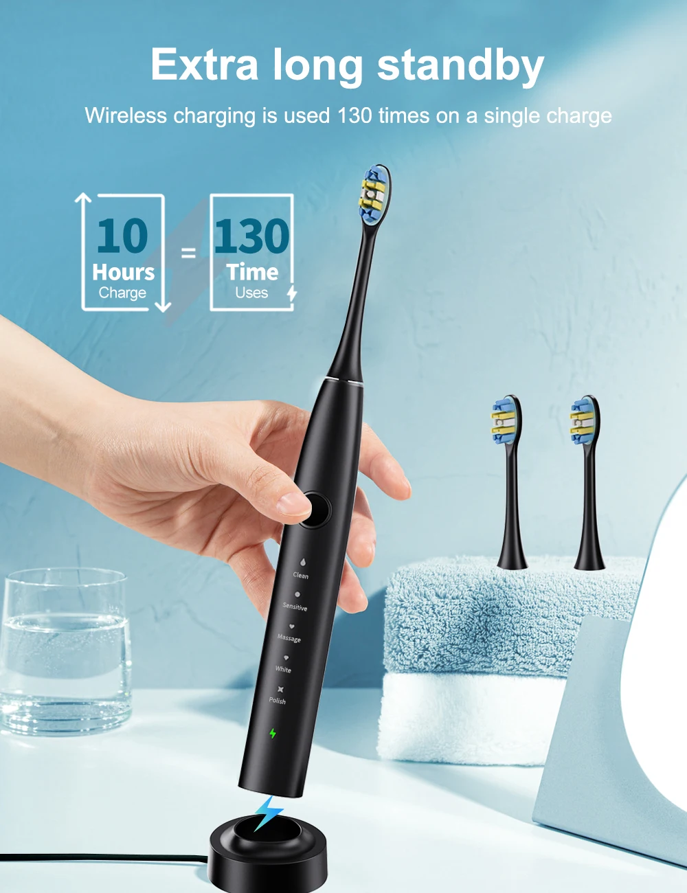 Oral Care Automatic Rechargeable Sonic Electric Toothbrush Induction Pressure Sensor with 5 Working Modes