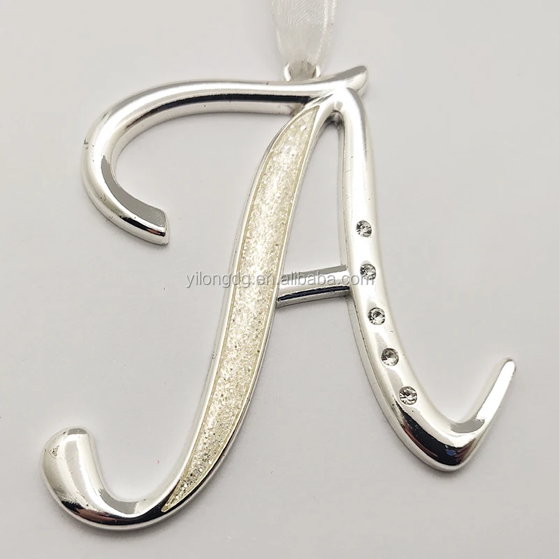 
Novelty silver metal decorative monogram with glitter and epoxy Christmas ornament 
