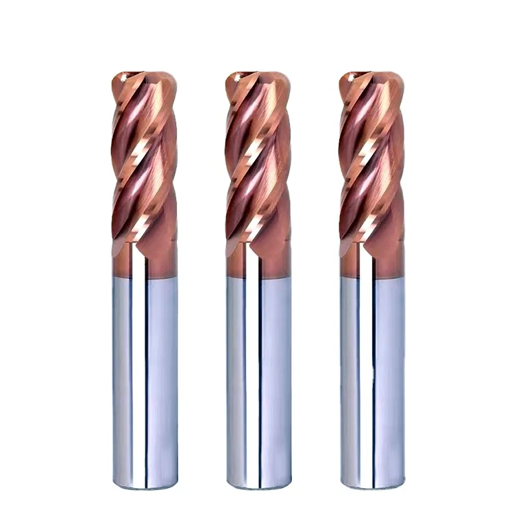 HRC60 4 Flute Corner Radius End Mill CNC R Bullnose Cutter Tungsten Carbide Steel Metal  Surface Machining  Extended handle
