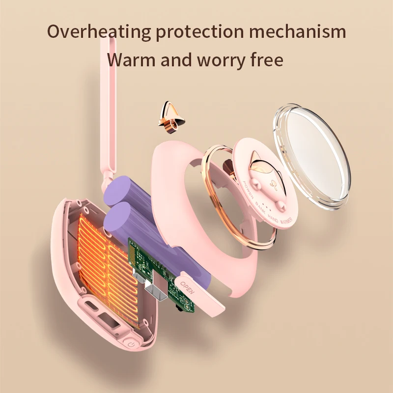 Wholesale Custom  Cartoon Pet Cute Cat 3600mAh Portable Mini Electric USB Type C Rechargeable Hand Warmer Power Bank