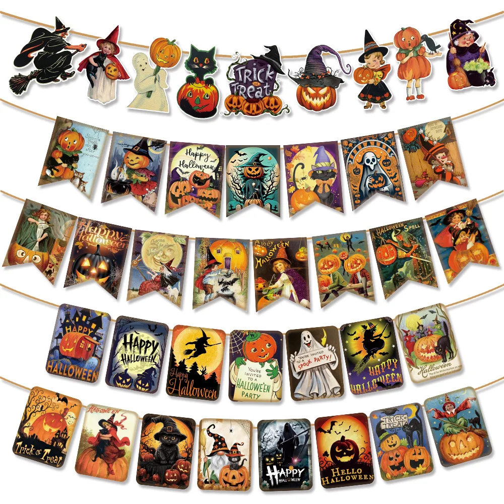 Factory Sale Halloween Decorations Spiders Bat Ghost Banner Garland for Halloween Party Haunted House Decoration