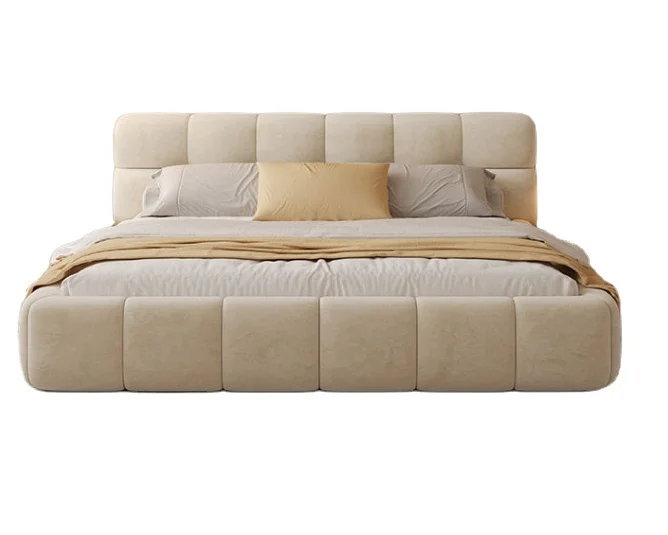 Pomelohome King Sets Royal Tatami Space Saving Ottoman Headboard Minimalist Cream Style Fabric Puff Bed  High Box Storage  Bed