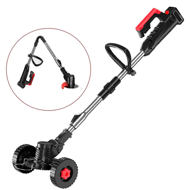 Foldable Hand Push Lawn Mower Wheels 21V Garden String Trimmer Electric Weeder Small Household Lawn Mower