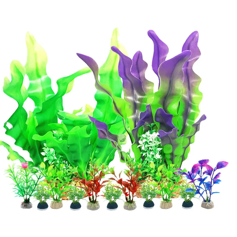 6 10 Pcs kit Soft Texture Artificial Algae Water Plastic Plants for Fish Tank Decorations Large resin Aquarium Decor Accessories