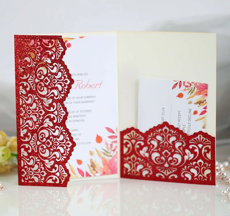Stylish European Style Wedding Invitation Card Shine Laser Cut Wedding Invitation Custom Wedding Invitation