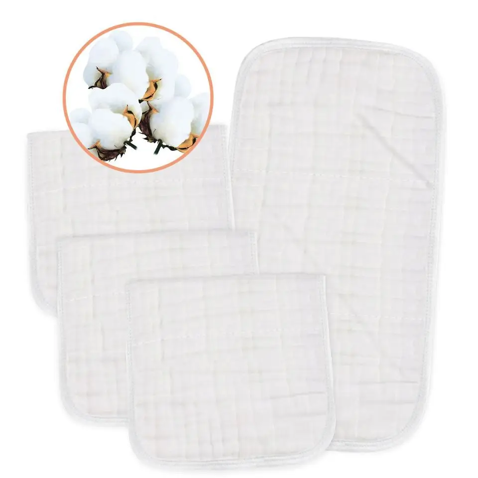 Large 6 layers 100% organic cotton 2 pack baby girl burping bibs muslin burp cloths