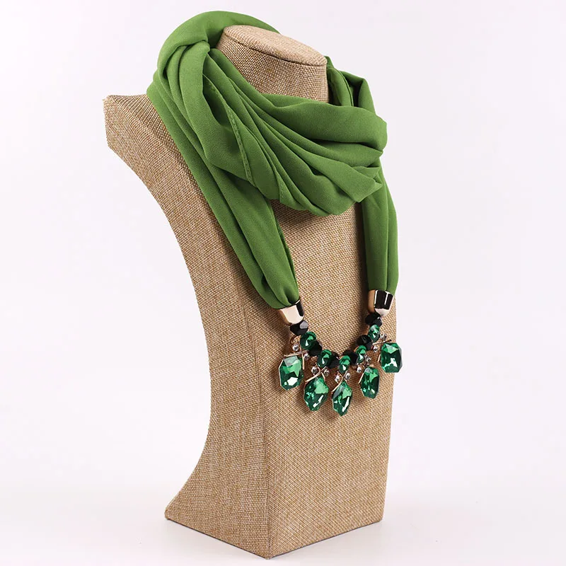 Wholesale jewel scarf acrylic diamond chiffon jewelry necklace scarf with pendant for women
