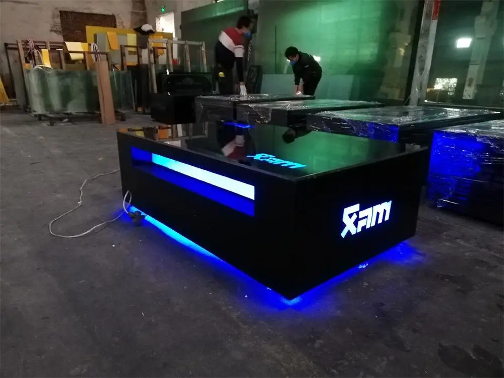 modern colorful led bar table with shelf black color glass coffee table lighted up bar table for disco