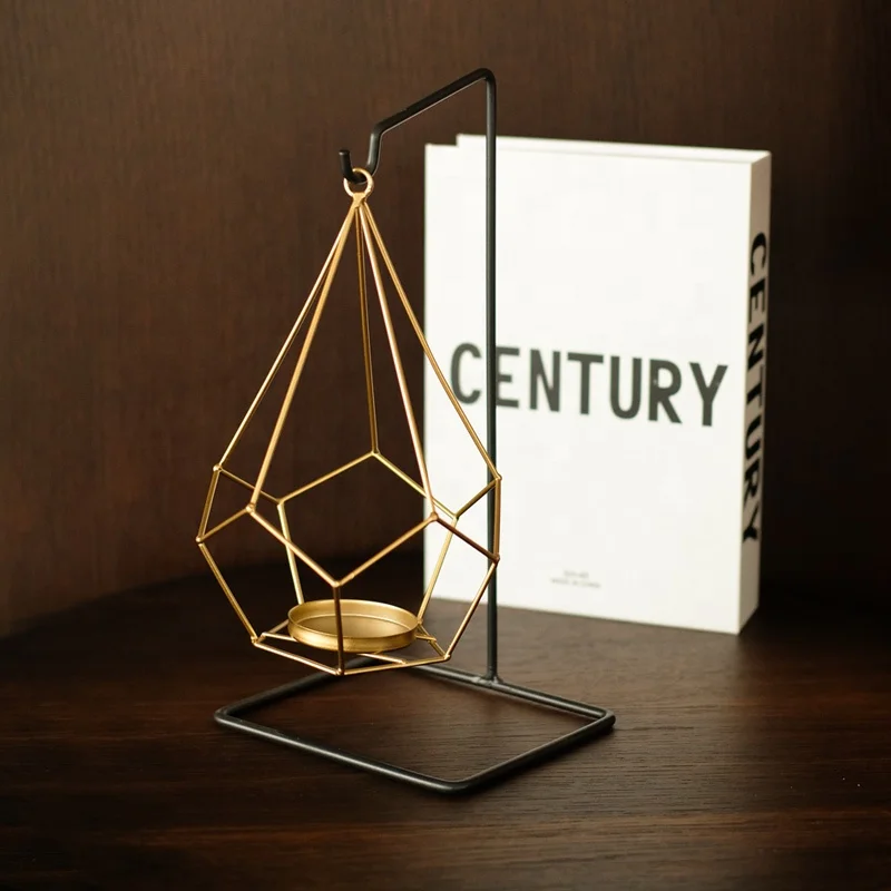Gold Candle Holder with Metal Frame Stand for Table Floor Home Decoration Tea Light Candle for Decor