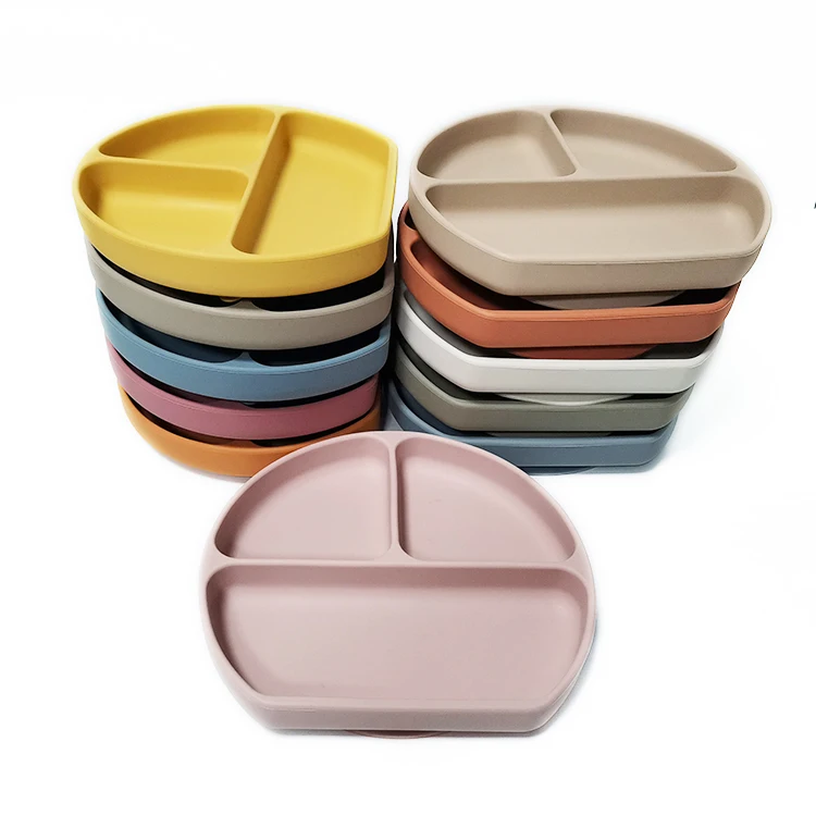 Wholesale Printed Custom Logo Luxury Divided Eco Friendly Food Fruit Toddler Children Kids Feeding Suction Silicone Baby Plate