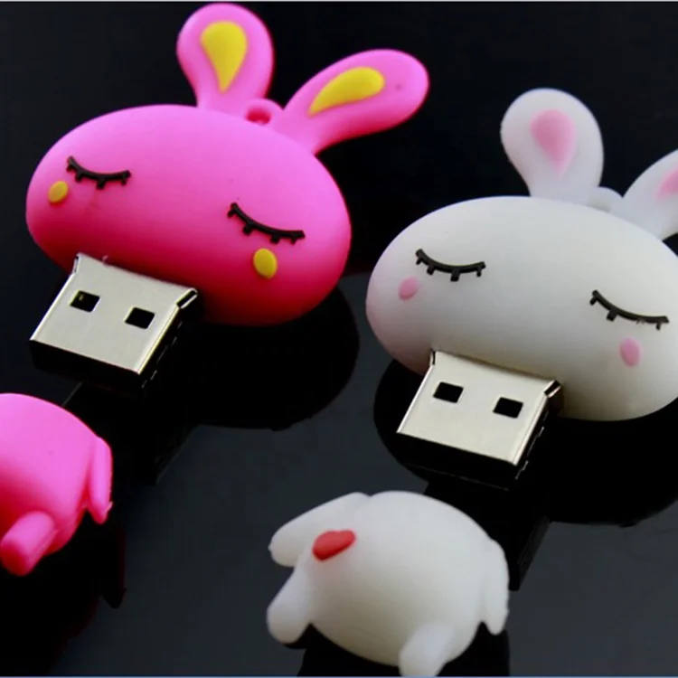 Kawaii cute rabbit usb flash drive custom 3d figure pvc rubber usb flash drive for school students kids educational agency gifts