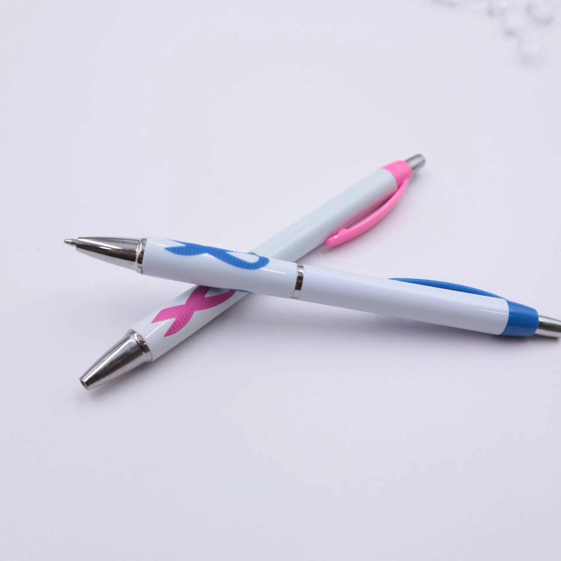 Promotional Pink Ribbon Plastic Ballpoint Pen for Breast Cancer Prevention Publicity advertising gift pens