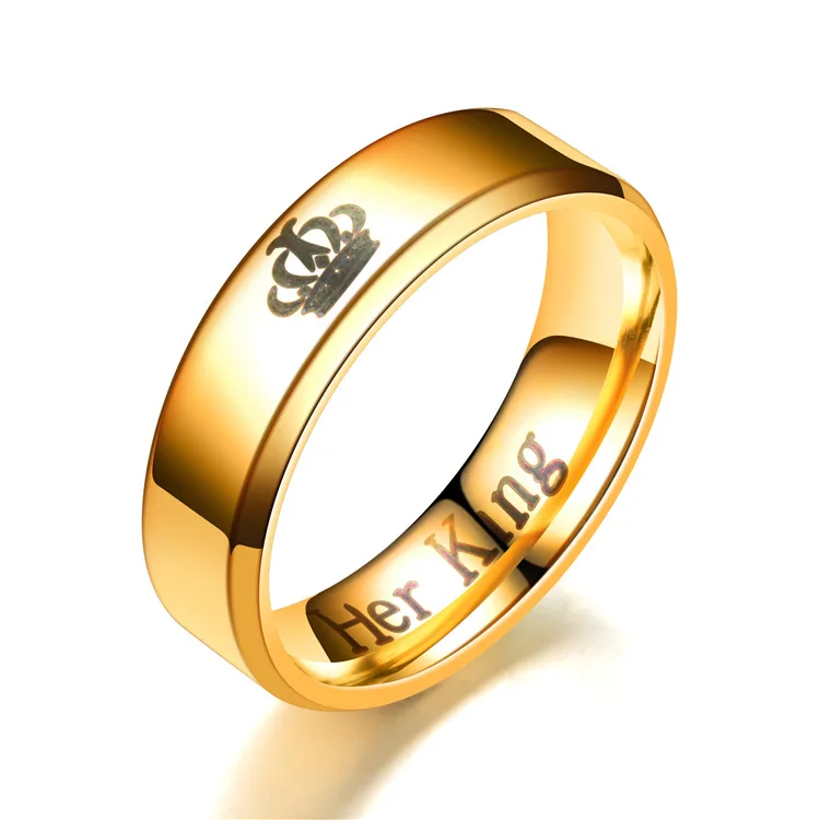 2024 New Bague De Mariage En Or His Queen Her King Printed Engravable Couple Rings Titanium Steel Crown Rings For Women And Men