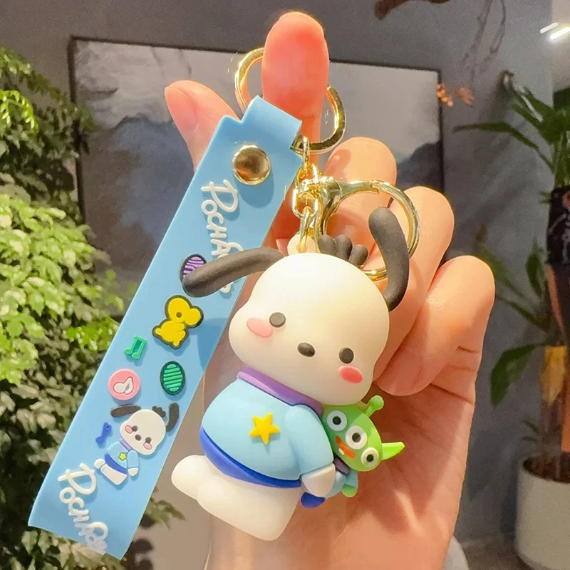 Sanrioo Anime Keychain Cute Cosplay Pochacco Doll Keyring Kawaii Children Toys Women Car Pendant Keychains Christmas Gifts