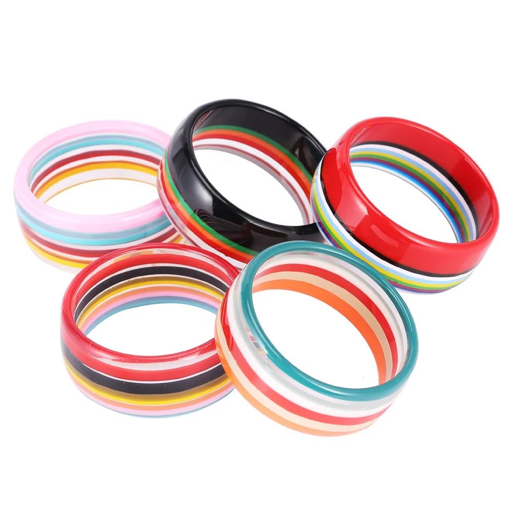 Amazon Explosion Design Cheap Wholesales Price Rainbow Colour Stripe Transparent Base Stripe Resin Bangle