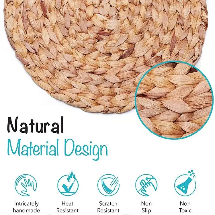 Luxury Gold Natural Eco-Friendly Seagrass Water Hyacinth Rattan Boho Round Woven Wedding Placemats for Decoration Tables