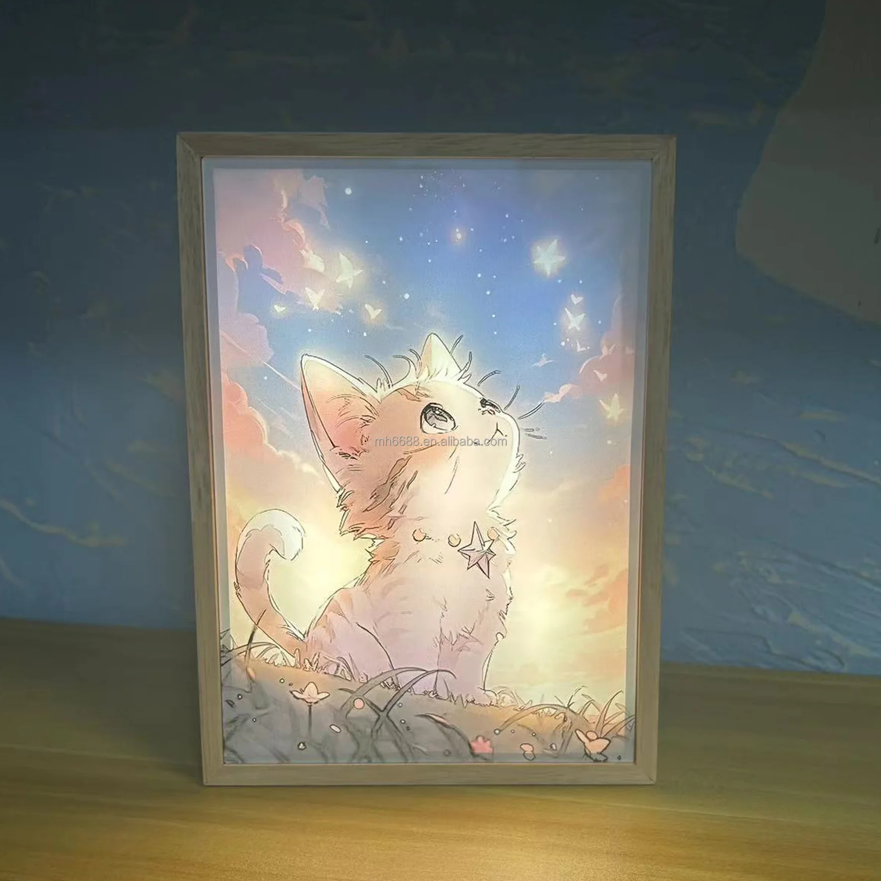 New Design Framed Tabletop Decorative Lamp Night LED Sunlight Beside light Shadow Box Wall Art Painting