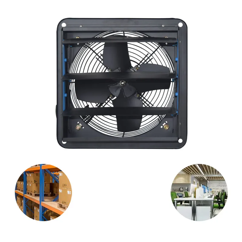 42W Powerful  Industrial Exhaust Fan with Metal Blades Electric Louvered Wind Blinds Front Side for commercial household